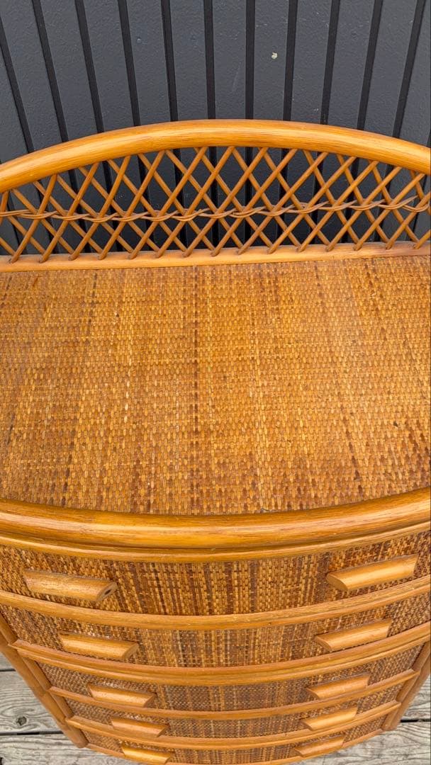 昭和レトロ 大型 ラタンチェスト 5段 引き出し 籐家具 ナチュラル 収納家具