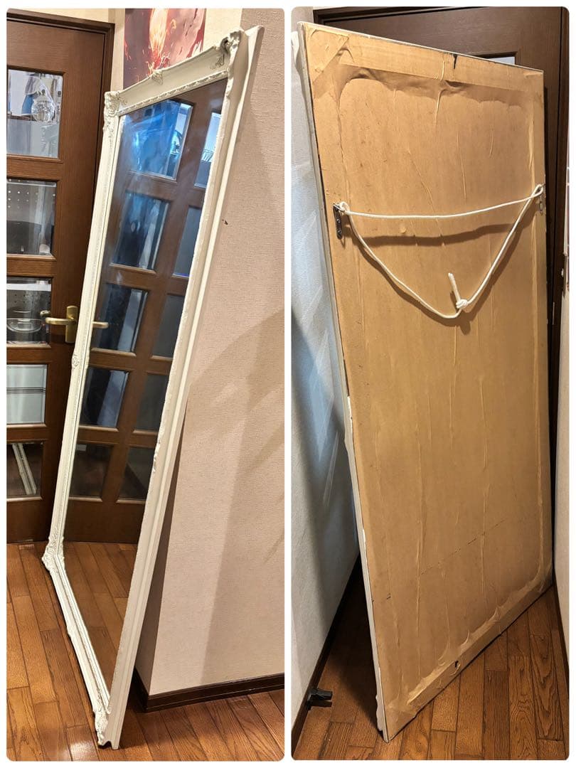 【180cm×90cm】姿見、全身鏡、立て掛け、白、ロココ、アイテム番号S-1