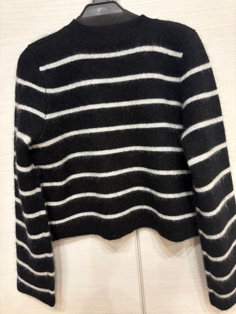 anuans カシミヤブレンドノーカラーニットジャケット　ボーダー