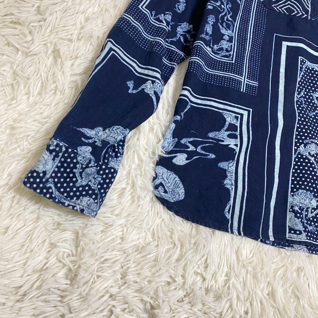 美品　デンハム　インディゴ　スカル　シャツ　長袖　L メンズ