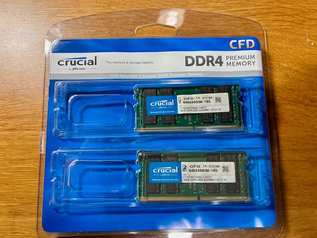 crucial 16GB x 2枚 DDR4-2666 SO-DIMM メモリ