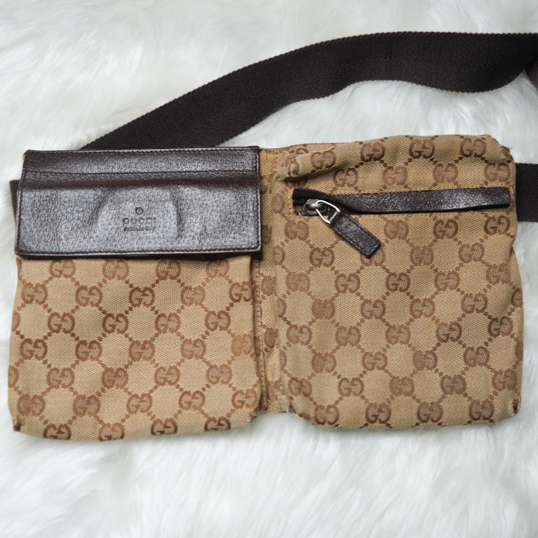 グッチ GUCCI ボディバッグ GG レザー 革 キャンバス ブラウン