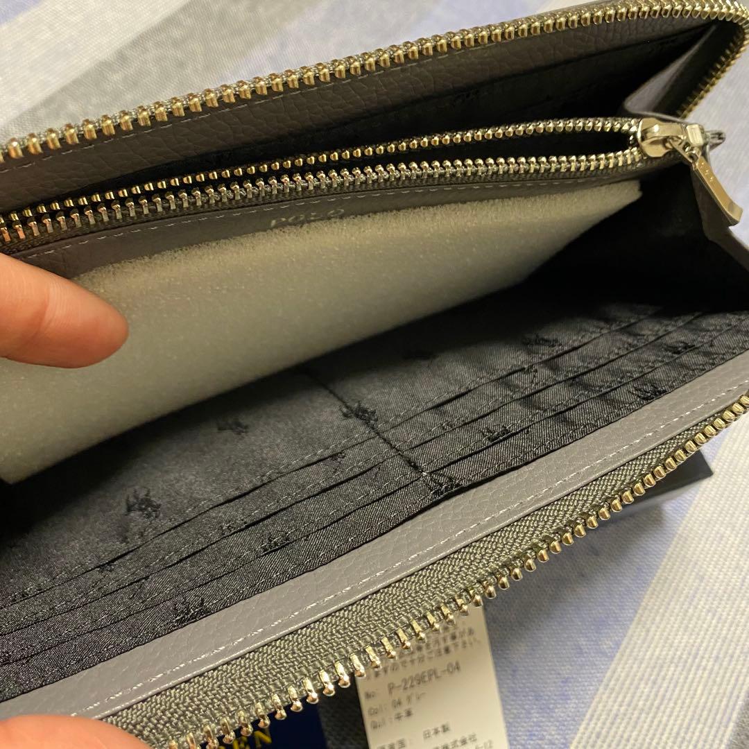 【新品】POLO RALPH LAUREN POLO刺繍 レザー長財布 グレー