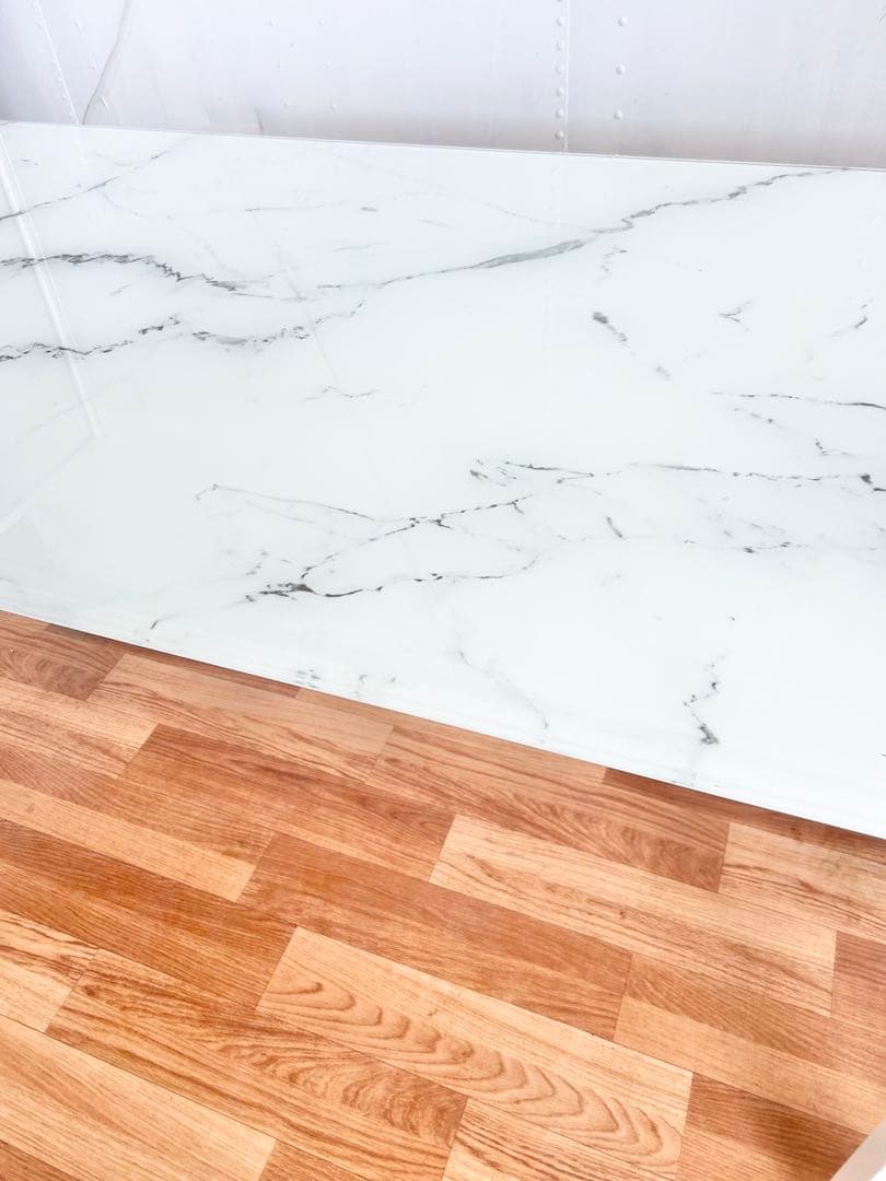 674 ニトリ エスペルト 伸長式 ダイニングテーブル　ガラス ホワイト 白　a