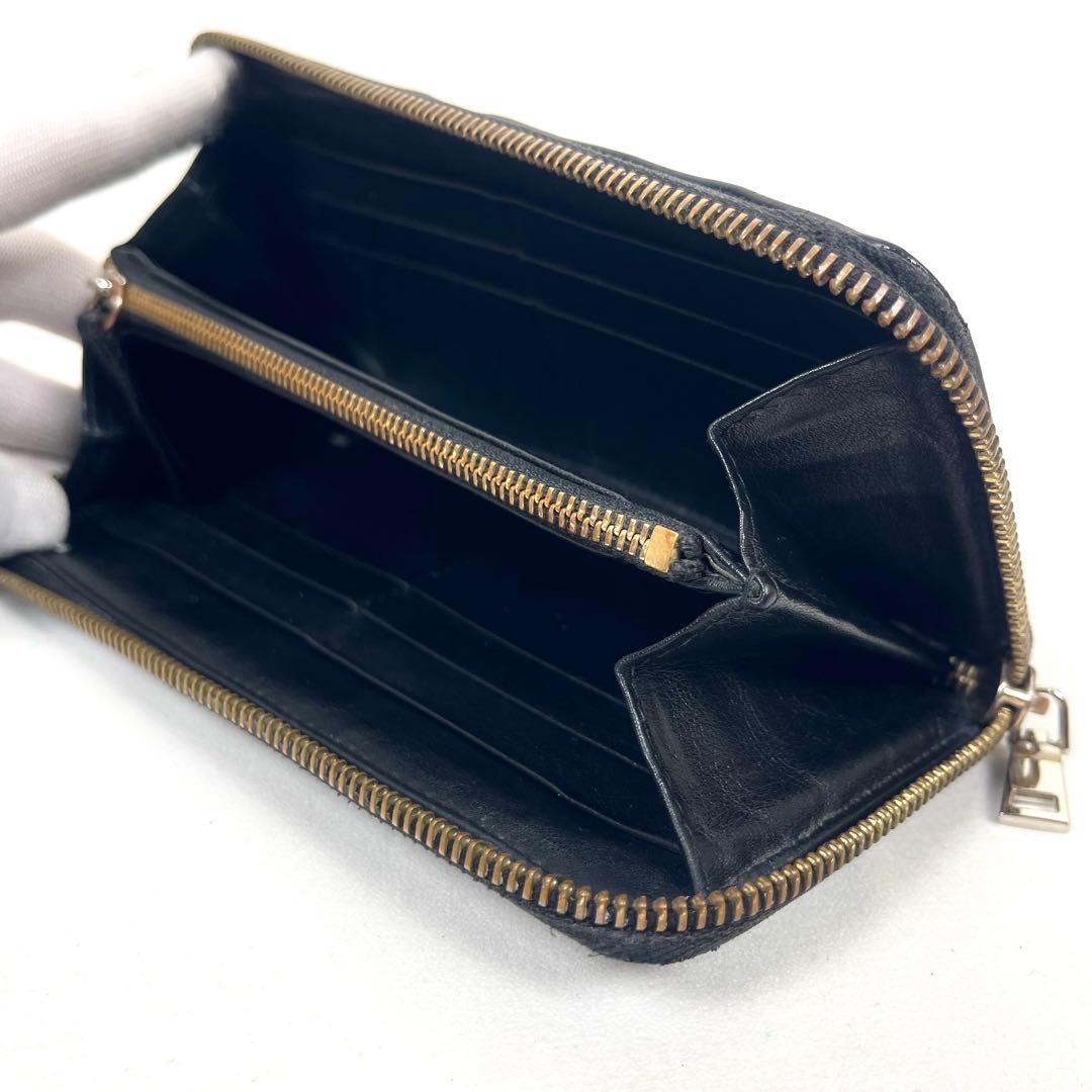 メゾンマルジェラ　長財布　ラウンドファスナー　本革　ブラック　ステッチ　ロゴ