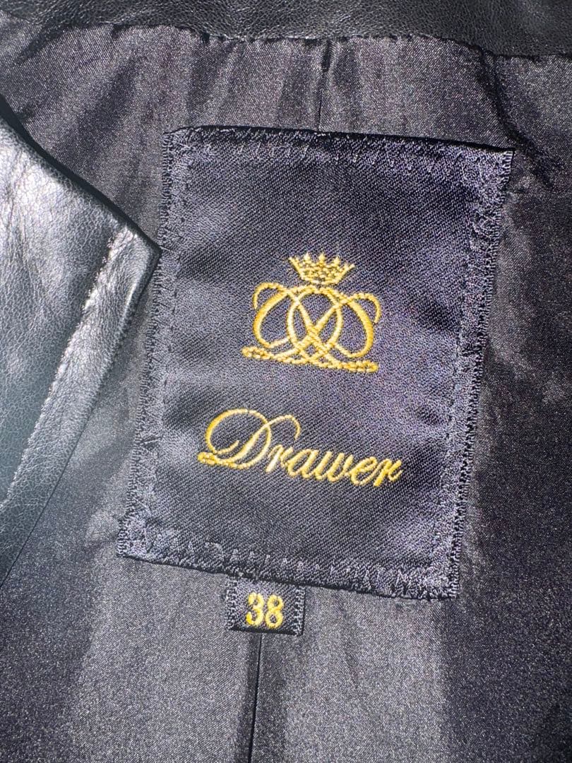 Drawer 黒レザージャケット ノーカラー