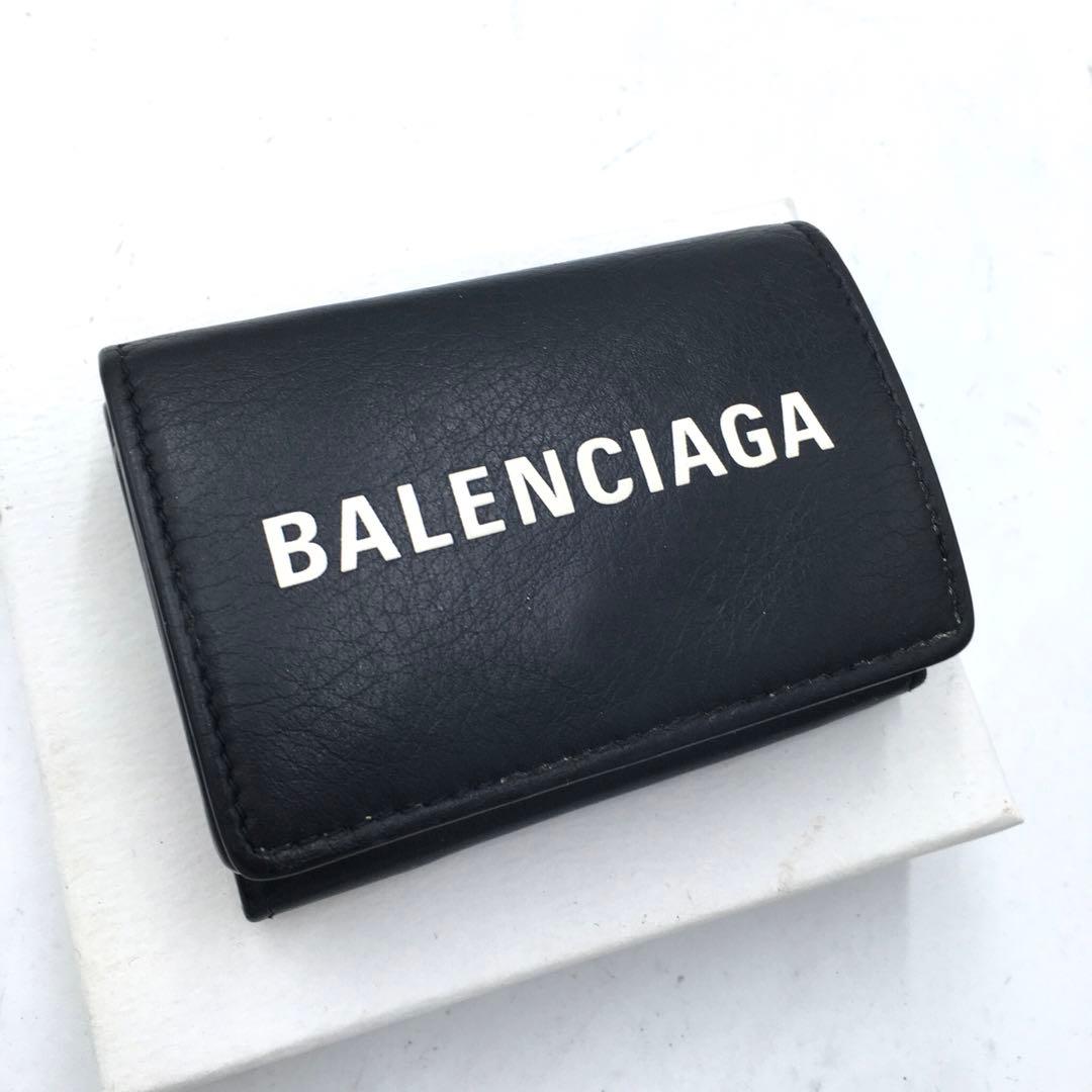 バレンシアガ レザーミニウォレット 三つ折り財布 ブラック