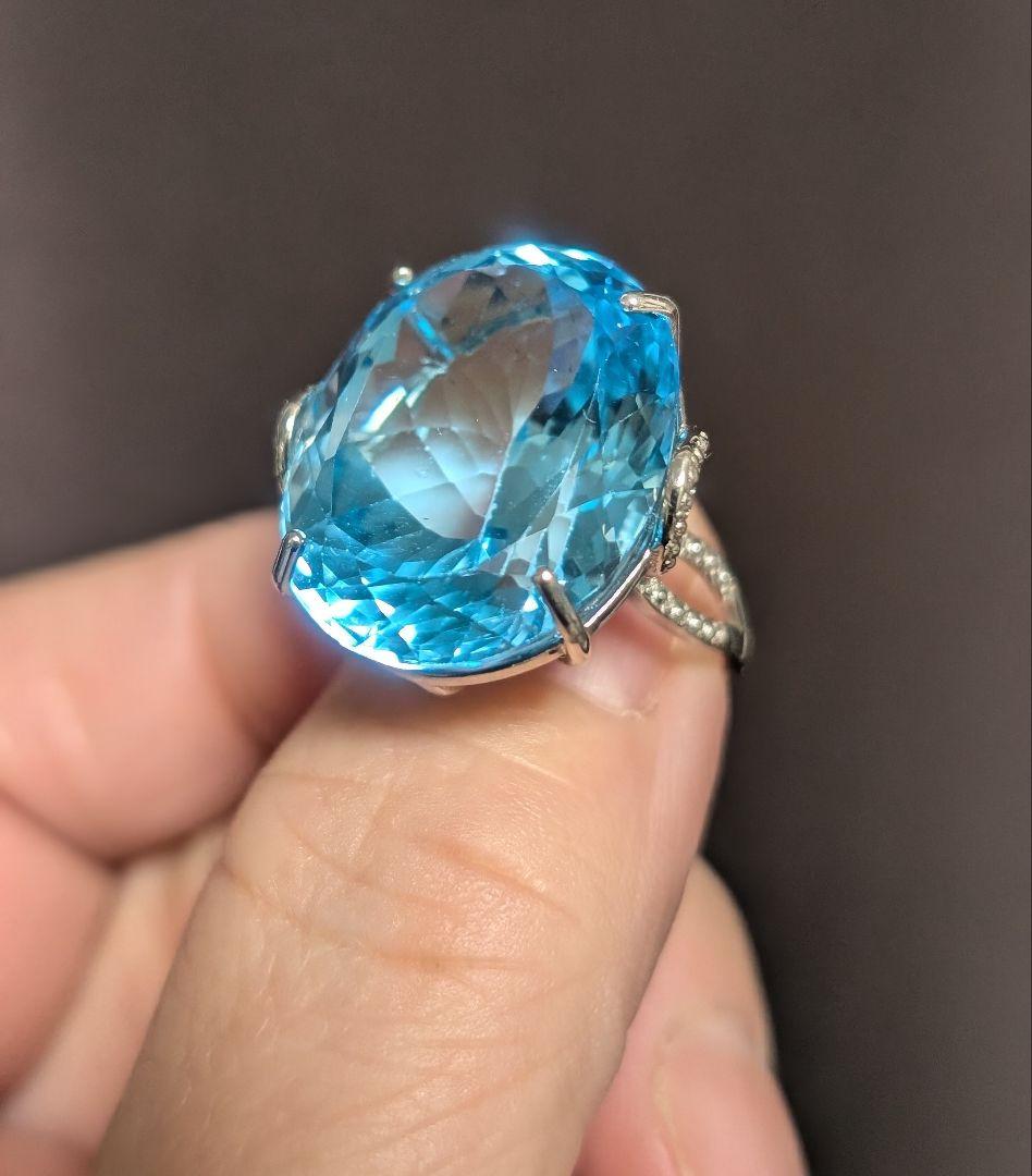 高品質個性的華やかブルートパーズリング1点物
