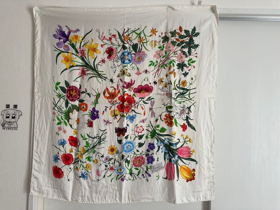 GUCCI シルク100% 大判スカーフフローラル 花柄 約90cmx90cm