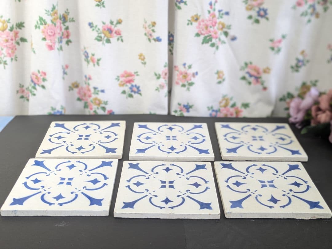 イギリス アンティーク ブルー&ホワイト タイル 6枚セット