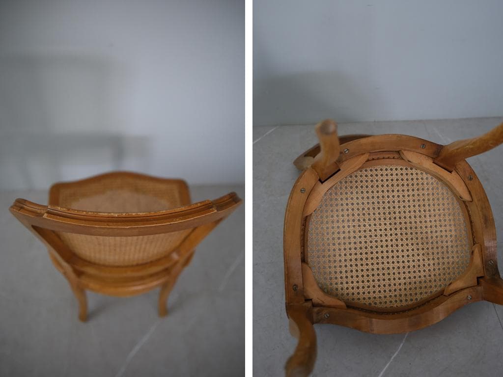 フランスアンティーク猫脚ダイニングチェア/椅子イス/籐ラタン(90-190-1)