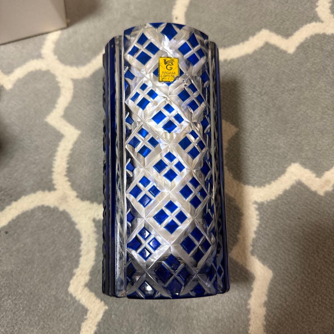 カガミクリスタル 江戸切子 花瓶 ブルー