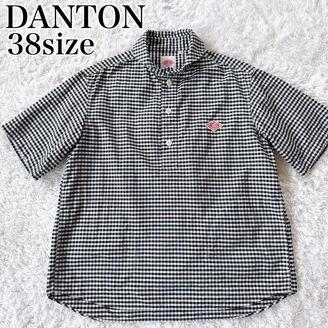 DANTON ダントン 半袖プルオーバー シャツ 丸襟 ギンガムチェック 38