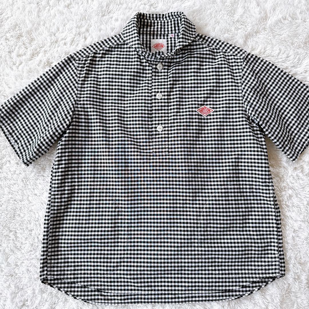 DANTON ダントン 半袖プルオーバー シャツ 丸襟 ギンガムチェック 38