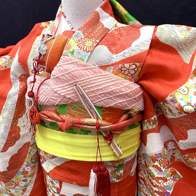 506ag5□七五三 七歳 女児 着物&開き帯&長襦袢 金彩 熨斗□美品