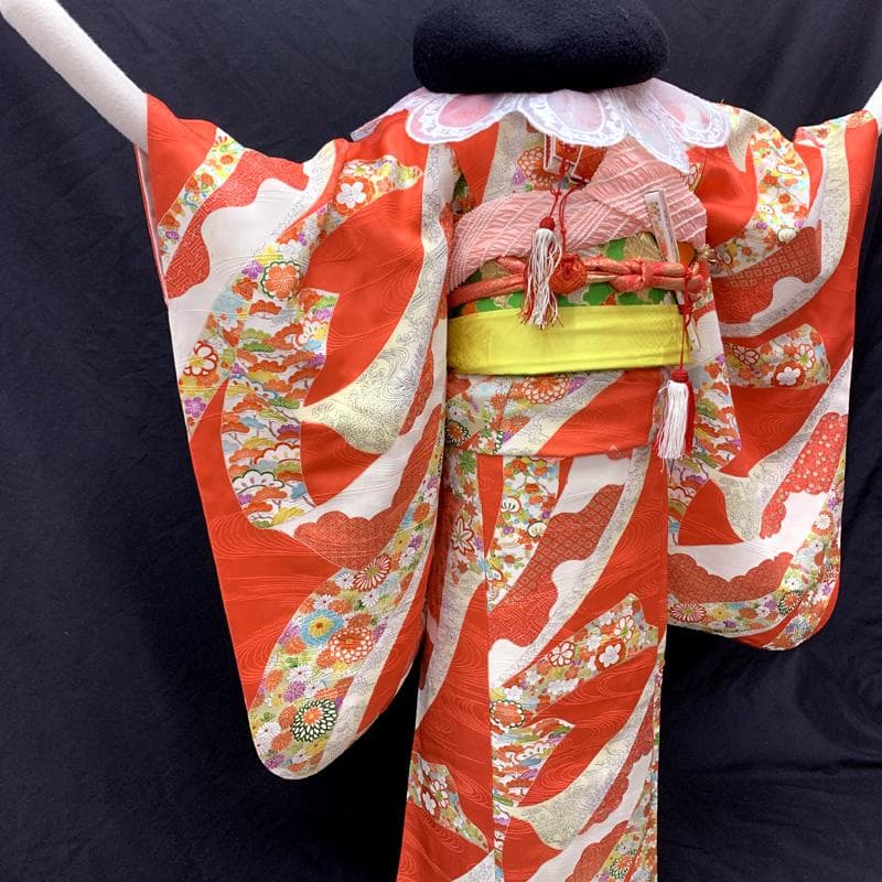 506ag5□七五三 七歳 女児 着物&開き帯&長襦袢 金彩 熨斗□美品