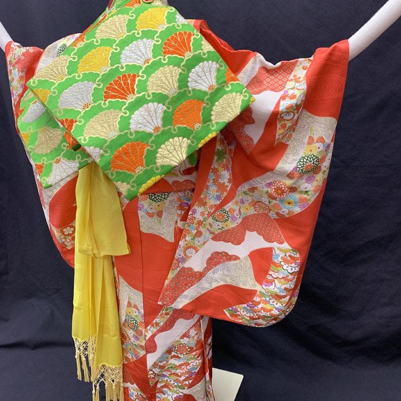 506ag5□七五三 七歳 女児 着物&開き帯&長襦袢 金彩 熨斗□美品