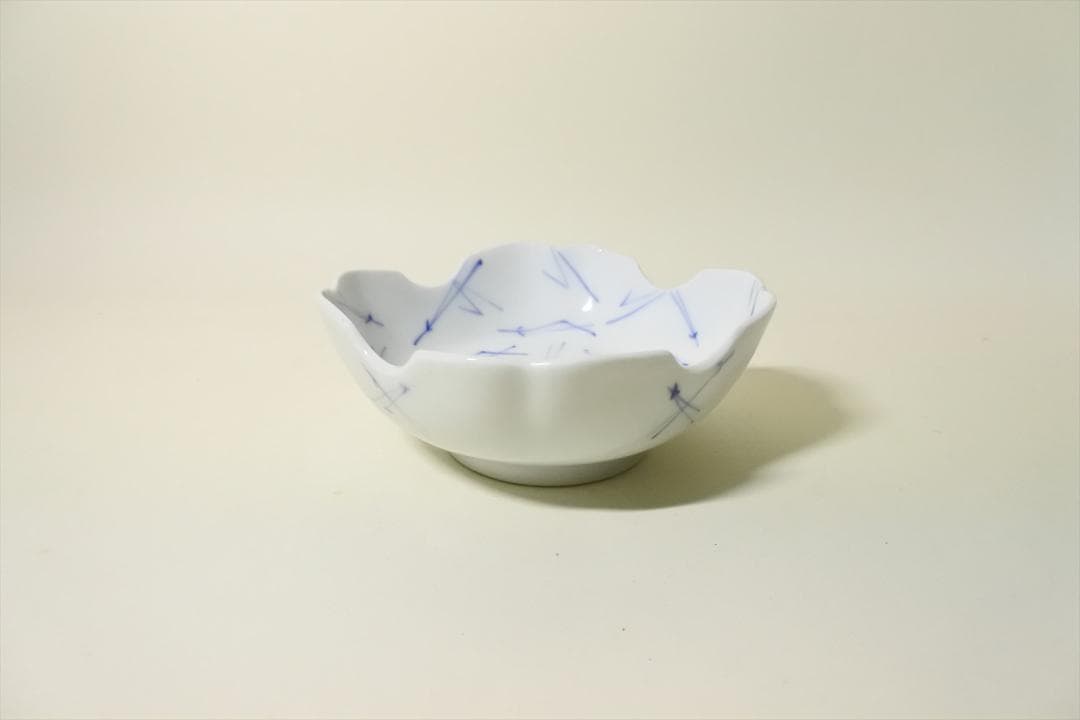 江戸末期～明治時代　伊万里　染付　折松葉　角　鉢　向付　５客組　骨董品　g