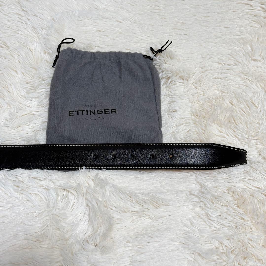 【美品】エッティンガー　スリムバックルベルト　オフホワイトステッチ　80