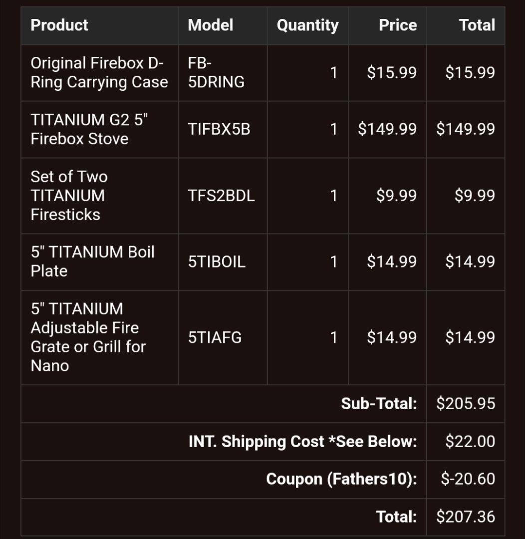 Firebox チタンストーブ