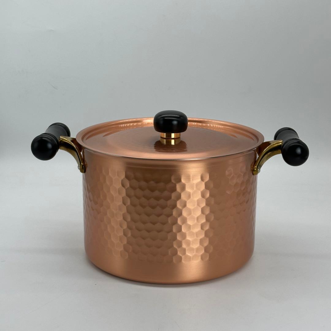 新品未使用 銅製 両手鍋 蓋付き IH対応 ガス火対応 22cm 銅鍋 燕三条