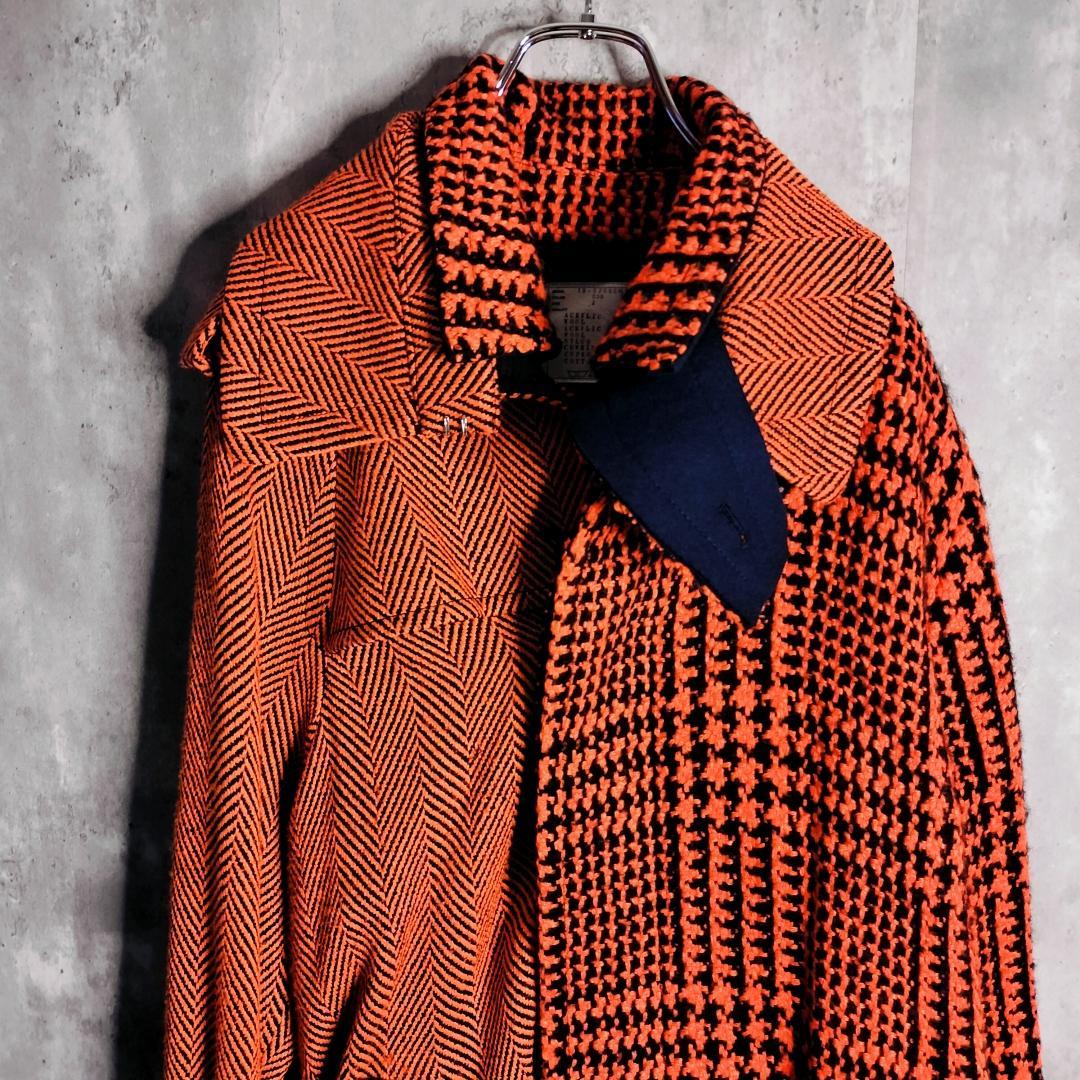 【美品・プッシャT着】sacai 19AW アシンメトリドッキングコート ウール