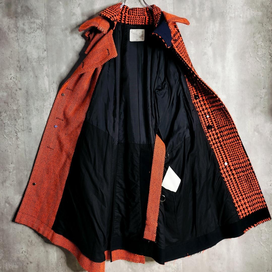 【美品・プッシャT着】sacai 19AW アシンメトリドッキングコート ウール