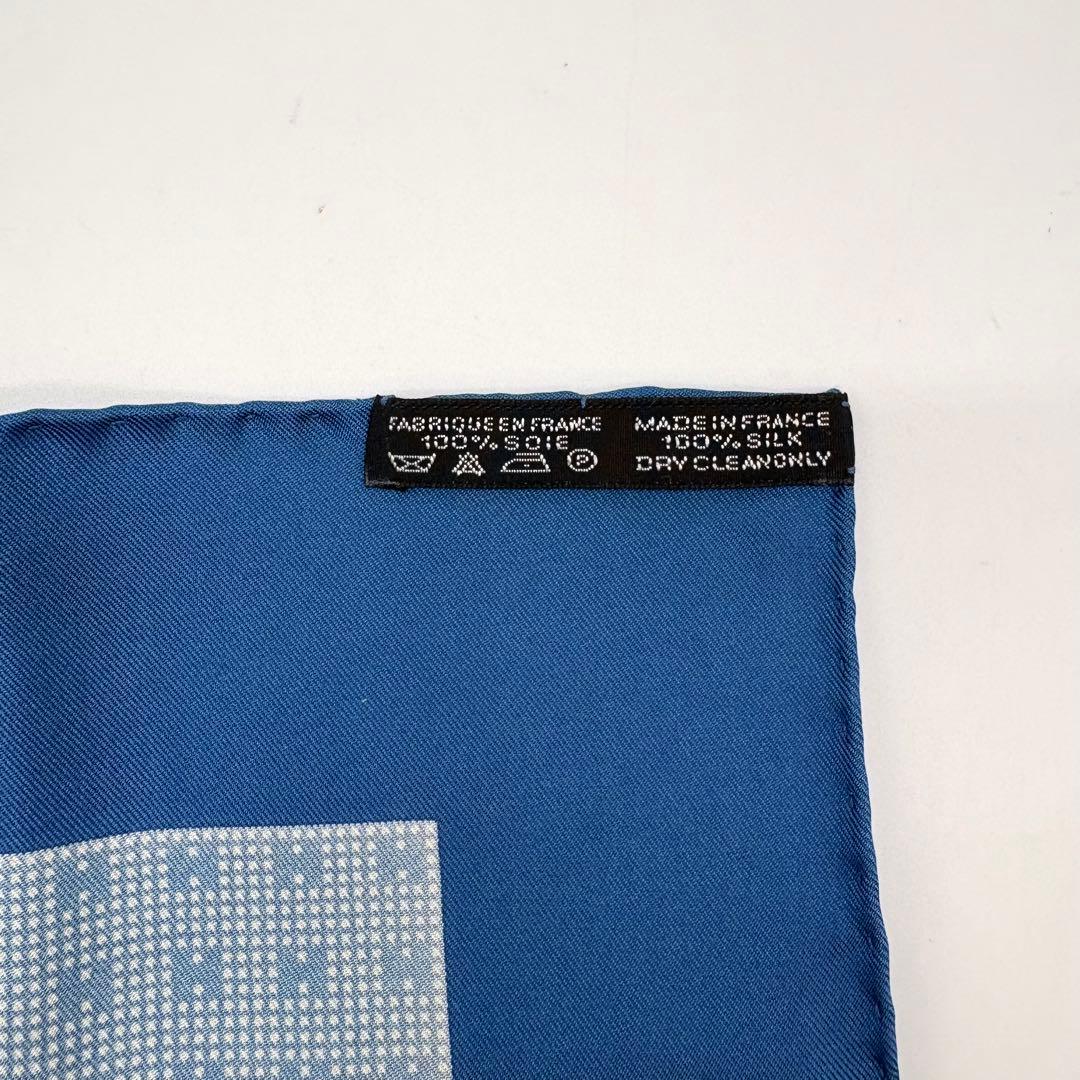 【未使用保管品 タグ付き】エルメス ファソネ ネクタイ H総柄 ハンカチ付 青