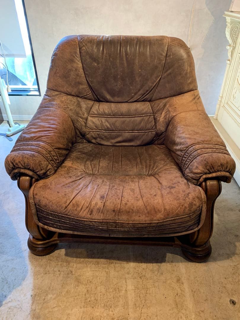 オランダ 家具 ダッチカントリー シングル ソファ 1P ヴィンテージ 本革