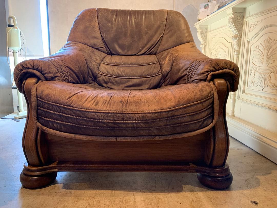 オランダ 家具 ダッチカントリー シングル ソファ 1P ヴィンテージ 本革