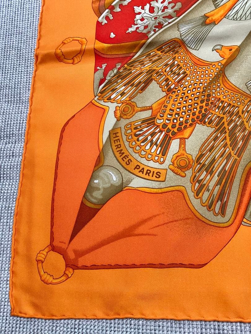 エルメス スカーフ カレ90 Soleil de soie オレンジ 貴重 ￼