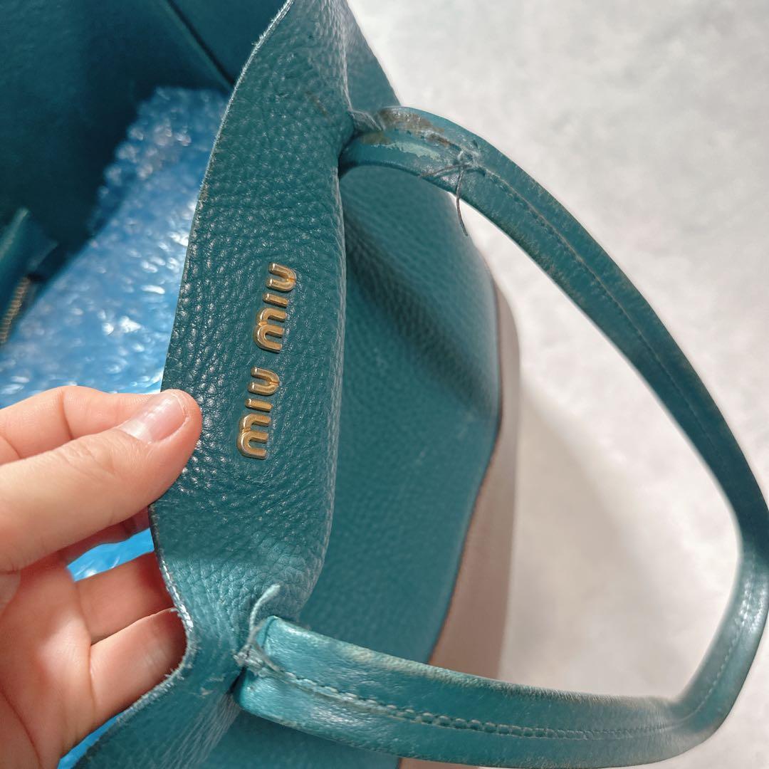 miu miu ミュウミュウ レザー バイカラー トートバッグ 緑 ブラウン