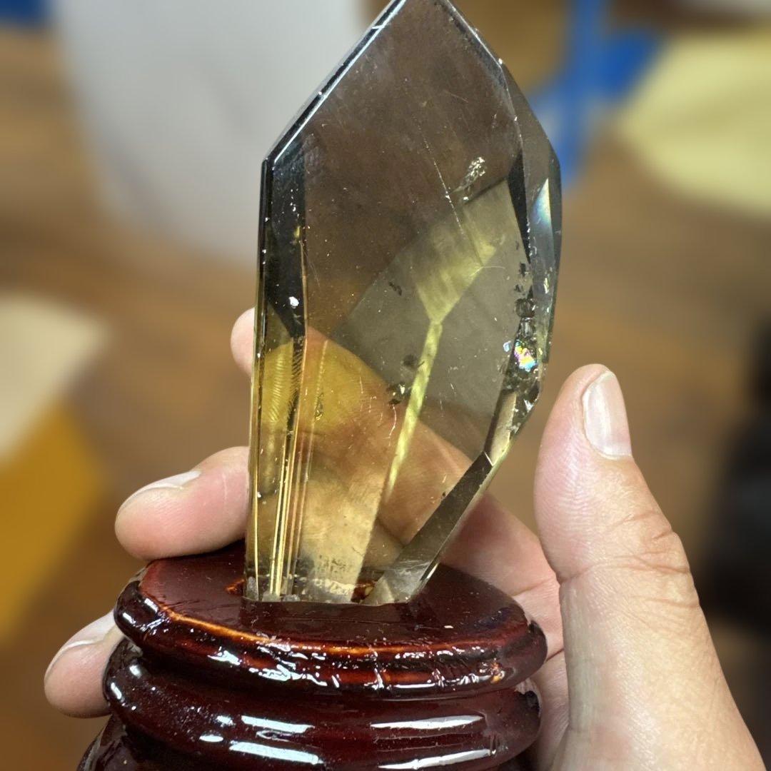 【極上品】スモーキーシトリン　ファントム　ポリッシュポイント 磨き石　置物