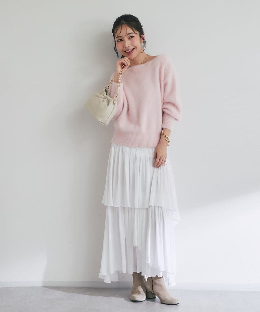 ラブティックボンボン　今期新品　ヘアリーウールカシミヤ混オフショルニット　ピンク