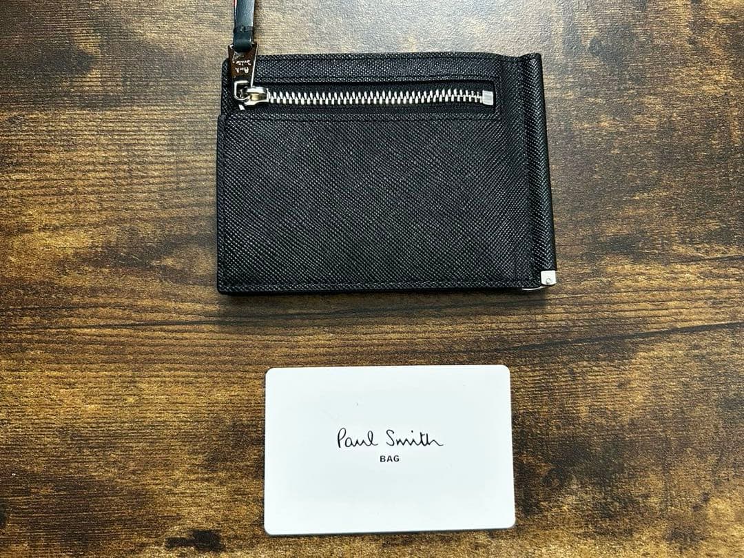 Paul Smith ブライトストライププラー　マネークリップ型　折り財布　黒