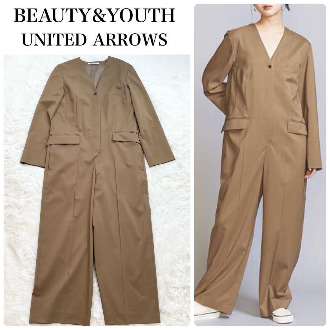 【美品】BEAUTY&YOUTH ツイル Vネック オールインワン