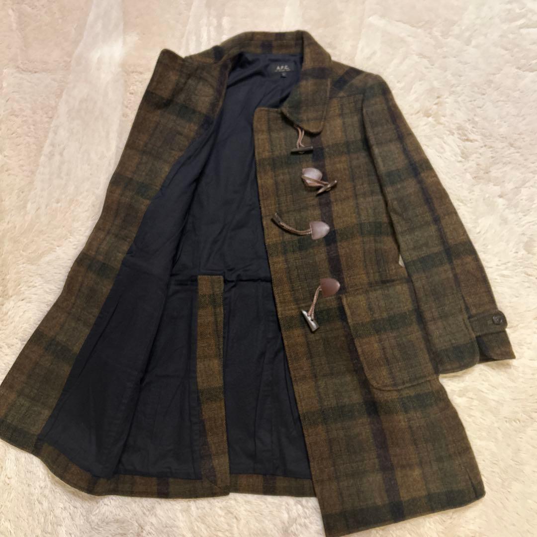 A.P.C アーペーセー チェック柄 ダッフルコート ウール ブラウン系