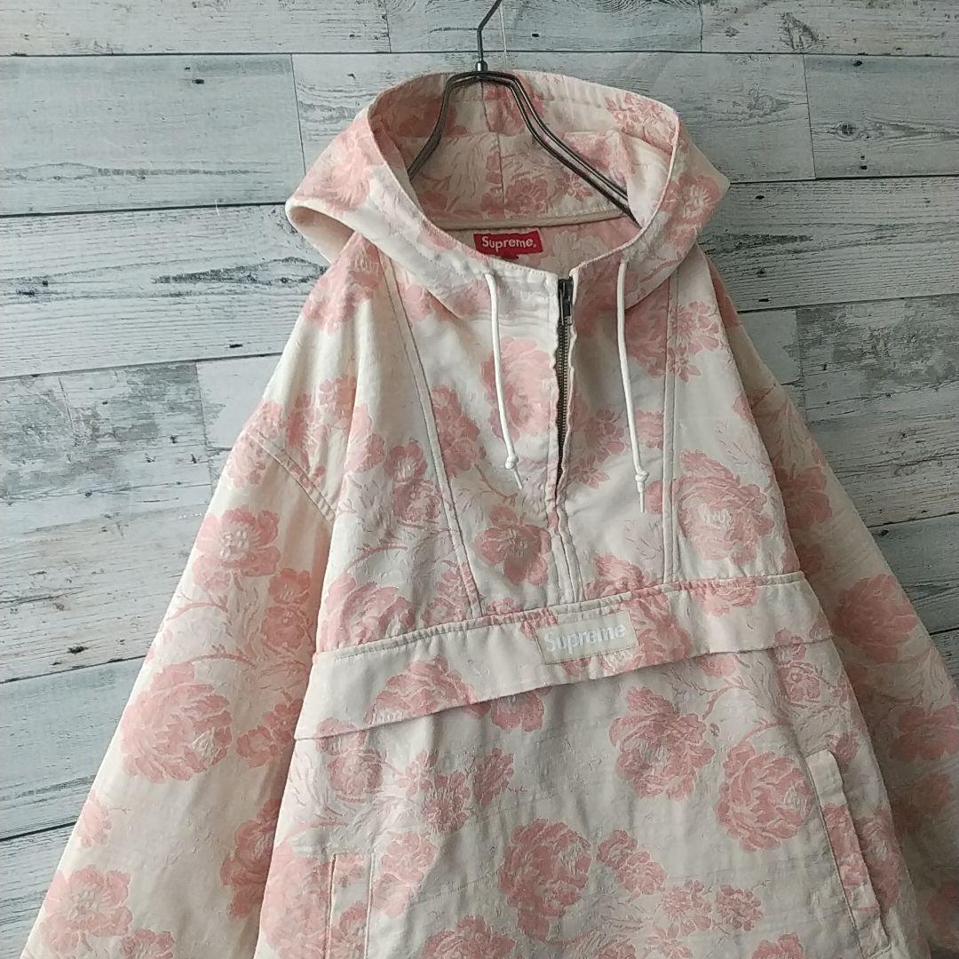 希少サイズ☆シュプリーム 刺繍ロゴ 花柄 ハーフジップ アノラック ジャケット