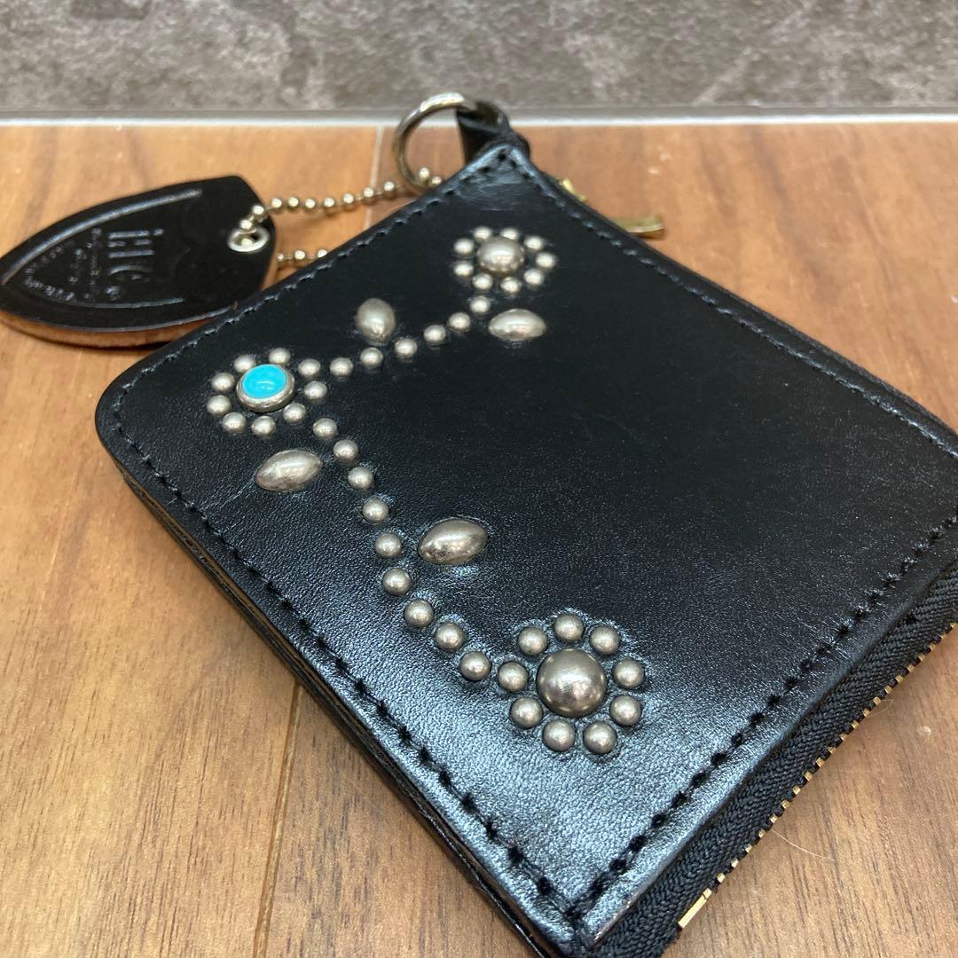 希少 HTC ミニウォレット ケース フラワースタッズ ターコイズ