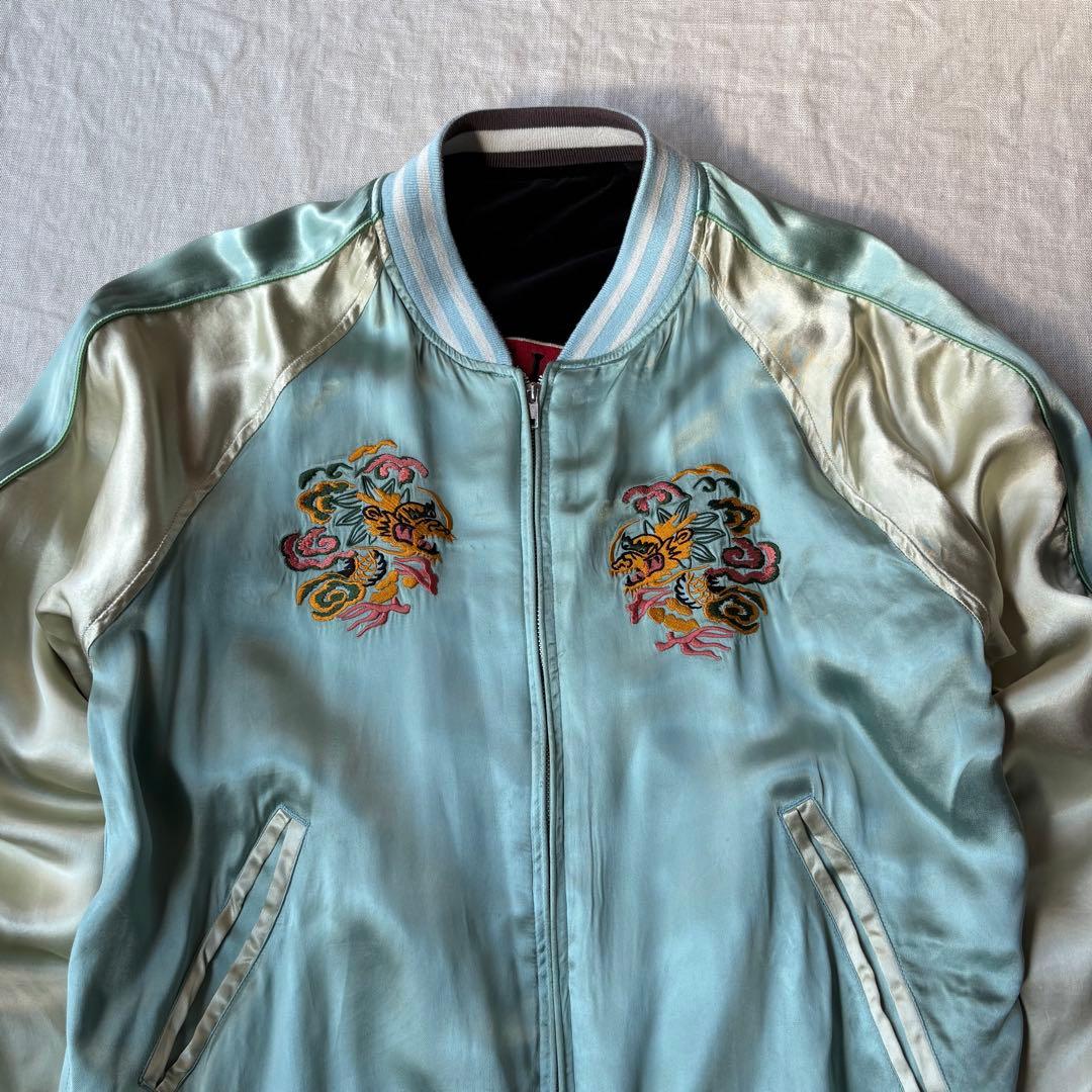 AVIREX アヴィレックス ベロア ハート スカル スカジャン 刺繍 水色