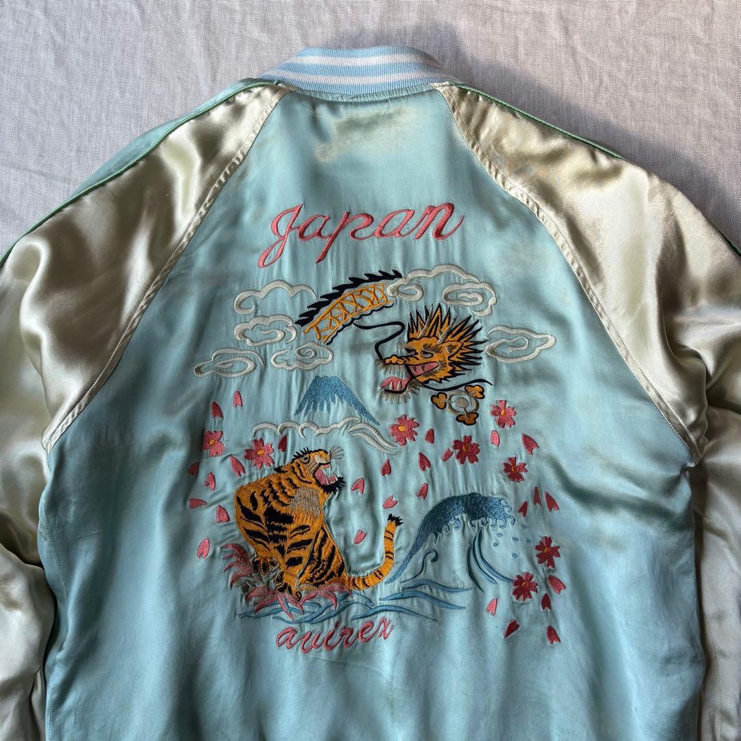 AVIREX アヴィレックス ベロア ハート スカル スカジャン 刺繍 水色