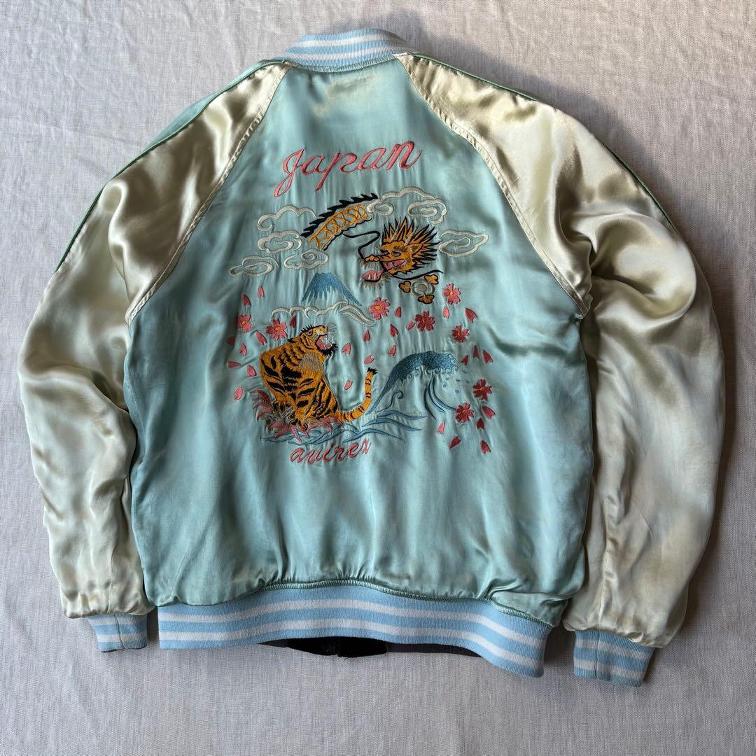 AVIREX アヴィレックス ベロア ハート スカル スカジャン 刺繍 水色