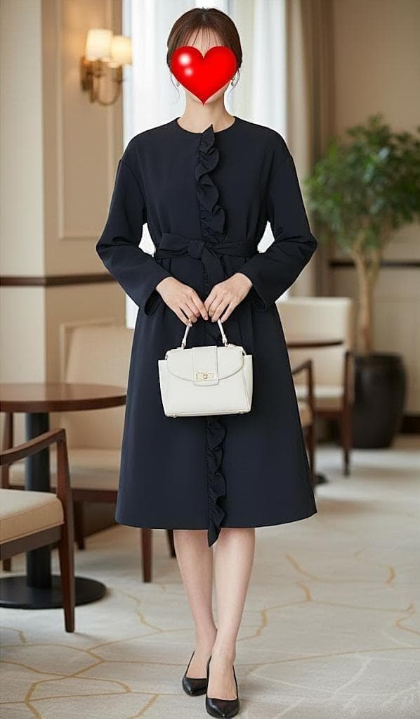 限定 極美品 YOKOCHANヨーコチャンフロントラッフルコート ベルト付紺38