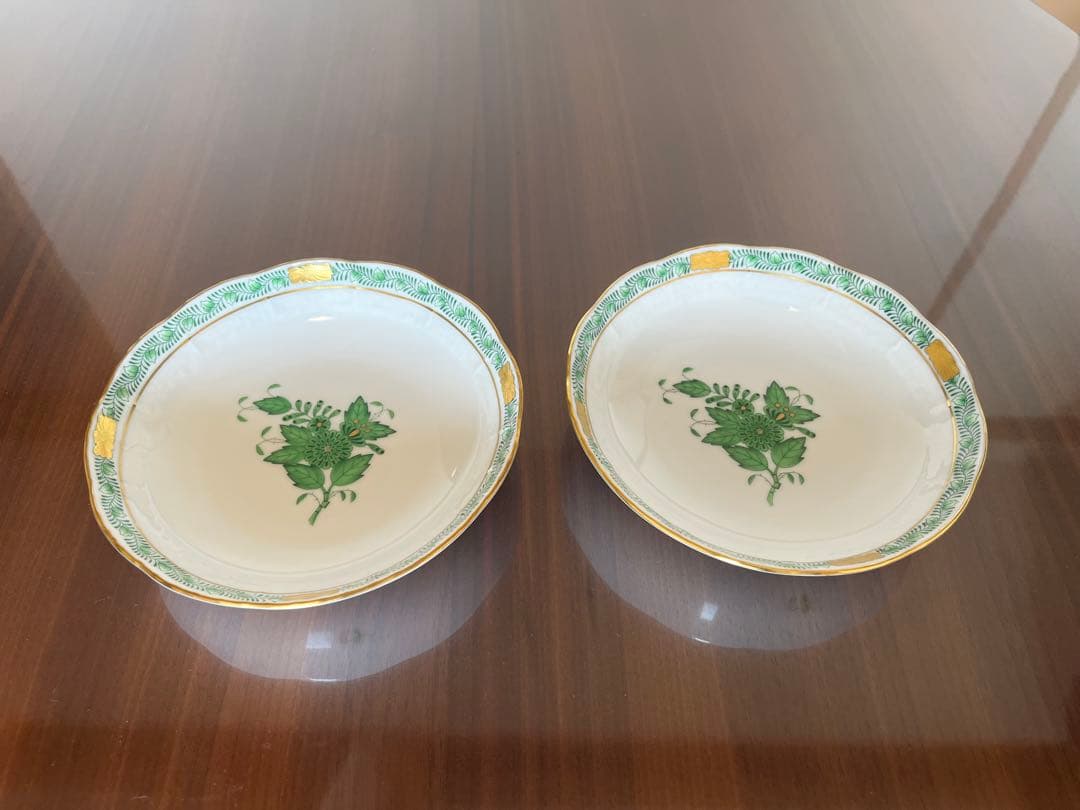 ヘレンド　アポニーグリーン　フルーツボウル　1ペア