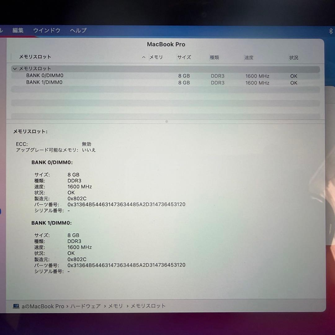 MacBook本体 MacBook Pro Retina 13Mid 2014 16GB/512GB