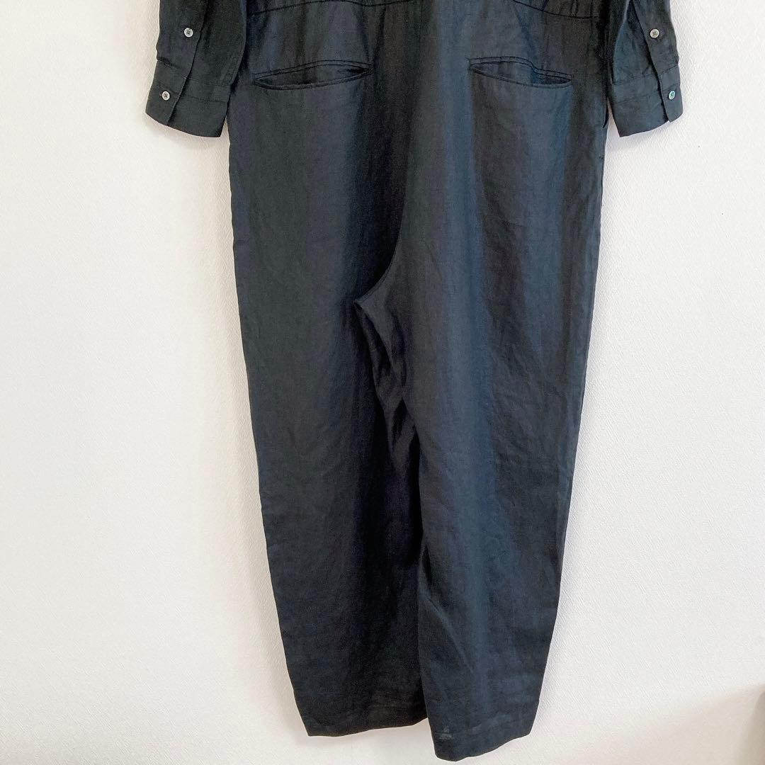 2023✨ かぐれ　リネン100%　長袖　オールインワン　黒　F