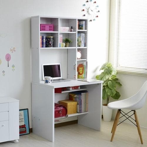 【新品・送料無料】パソコンデスク 83幅 書棚付き ホワイト 学習机 書斎机