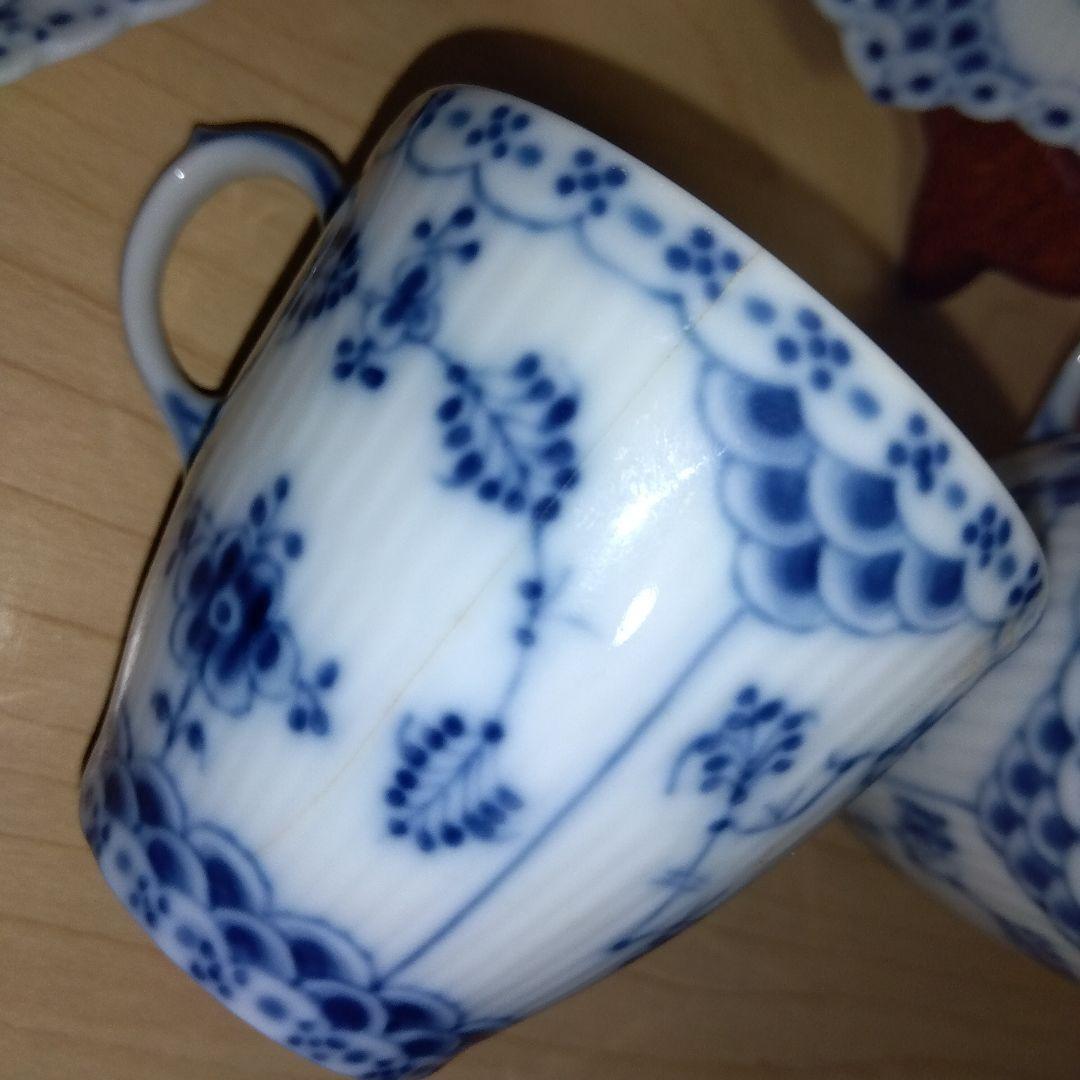 ロイヤルコペンハーゲン ブルーフルーテッド フルレース カップ＆ソーサー　ペア