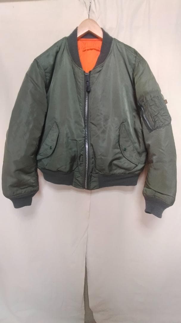 ビンテージ90年代アルファMA-1リバーシブルナイロンフライトJKT緑XL