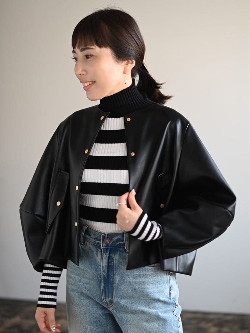 トレフルプラスワン/プリーツエコレザージャケット/新品未使用